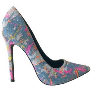 Shoe Republic LA Denim Paint Splat 4" High Heels 6